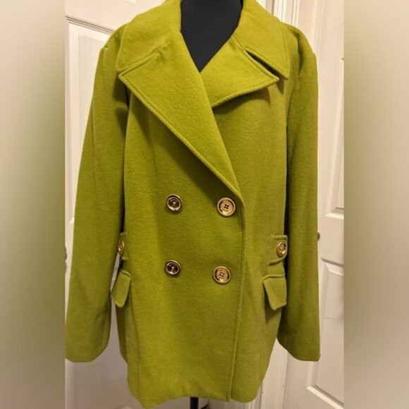 Women's Green Double-Breasted Coat - Picture 1 of 16
